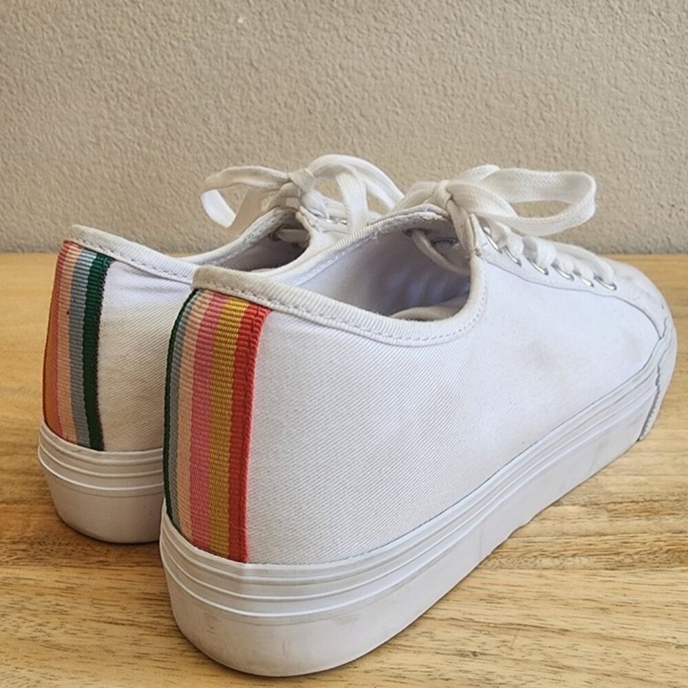 Boden Shoes Womens Size 11 White Rainbow Stripe Platform Lace Up Casual Sneakers